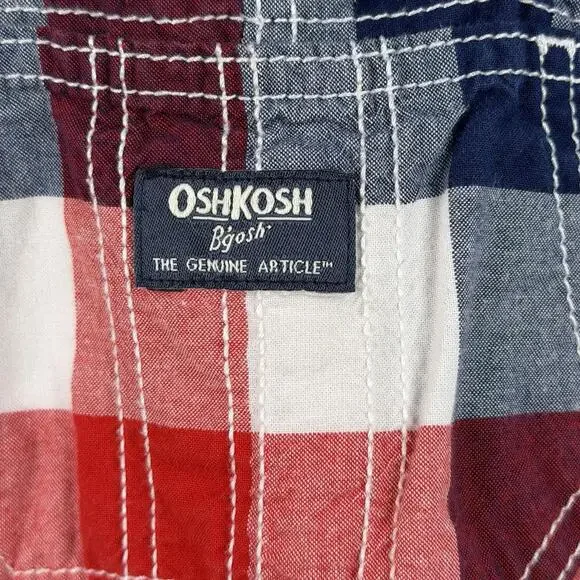 Osh Kosh Patriotic Overalls Red White Blue Gingham 2T 100% Cotton Summer - Picture 9 of 9